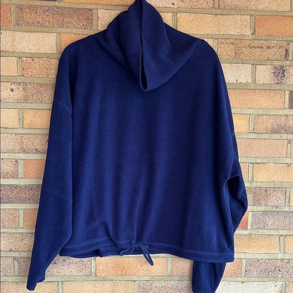 aerie long Sleeve cowl neck Navy Blue Cropped fleece Pullover L - Picture 1 of 6